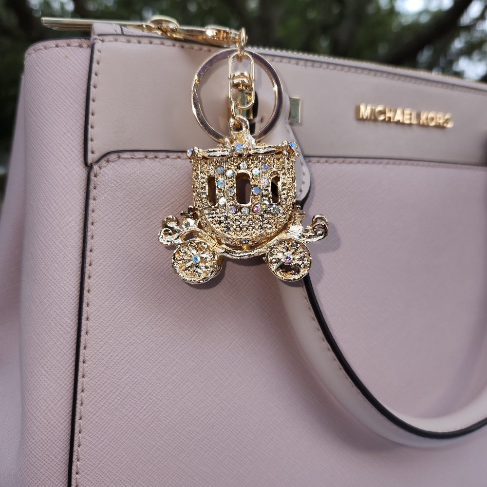 Rhinestone Gold Carriage Keychain/ Purse Charm - Picture 4 of 11